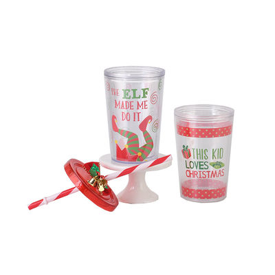 Herbruikbare 10oz schattig ontworpen dubbele wand helder acryl plastic waterbottels met stro