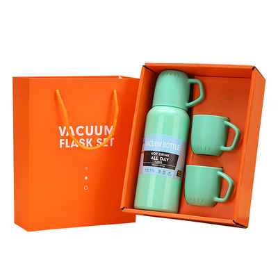 Vacuümgeïsoleerde waterfles van roestvrij staal met 2 bekers 550 ml zakelijk cadeautje