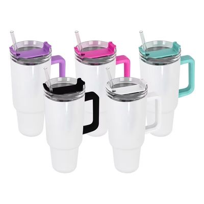 Handgreep 40oz Tumbler met stro deksel en handvat Roestvrij staal herbruikbare Tumbler voor kleurrijke auto bekers
