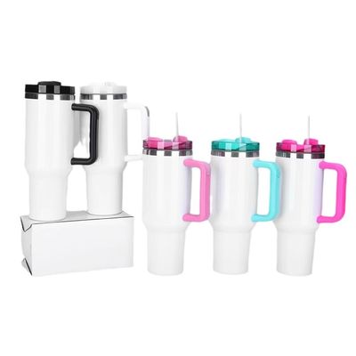 Handgreep 40oz Tumbler met stro deksel en handvat Roestvrij staal herbruikbare Tumbler voor kleurrijke auto bekers