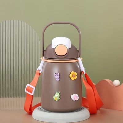 Cartoon Design 800ml Big Belly Cup Geïsoleerd Kind Lief Vacuüm Flasjes Thermos Met Stro