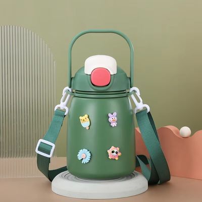 Cartoon Design 800ml Big Belly Cup Geïsoleerd Kind Lief Vacuüm Flasjes Thermos Met Stro