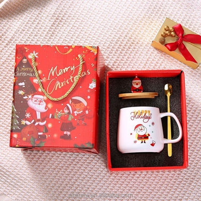 Kerstcadeau Keramische mokken met lepel 400 ml herbruikbare porseleinen koffiebeker decoratie