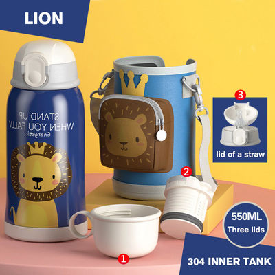 Draagbare 550 ml roestvrijstalen thermos met bekertje en stro cartoon ontwerp