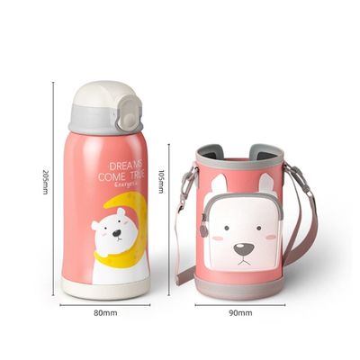 Draagbare 550 ml roestvrijstalen thermos met bekertje en stro cartoon ontwerp