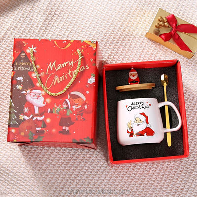 Kerstbeker 400 ml Aantrekkelijk ontwerp Keramische herbruikbare porseleinen koffiekop met lepel