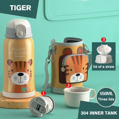 Duurzame 550 ml geïsoleerde 304 roestvrijstalen waterfles met stroofdeksel voor kinderen