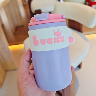 420 ml Draagbare Creative Cute Straight Drink Roestvrij staal waterfles met deksel