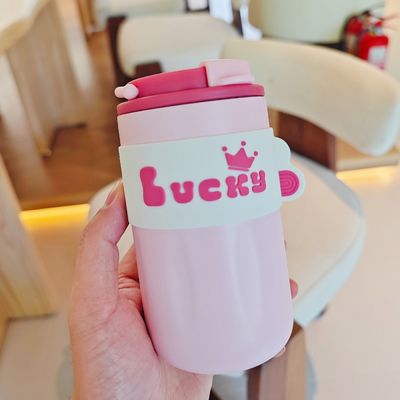420 ml Draagbare Creative Cute Straight Drink Roestvrij staal waterfles met deksel