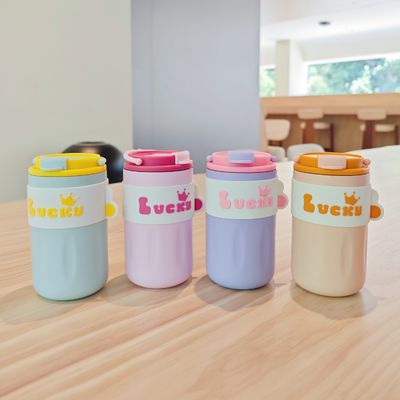 420 ml Draagbare Creative Cute Straight Drink Roestvrij staal waterfles met deksel