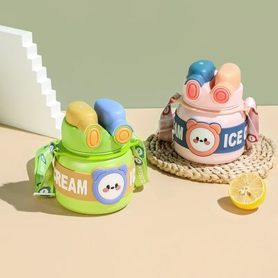 850 ml Kinderbeker Cartoon Dubbeldrinking Straw Roestvrij staal Vacuum Geïsoleerde Thermos Flask