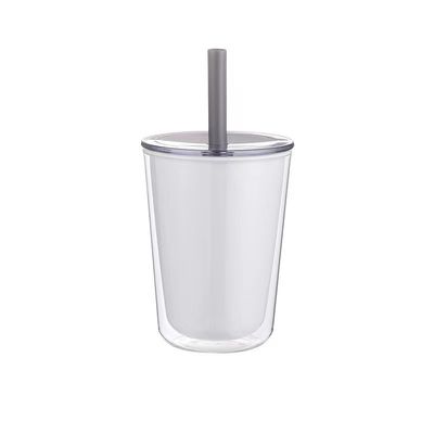 Plastic waterfles met een grote capaciteit met dubbele wand en stro, geschikt voor kokend water
