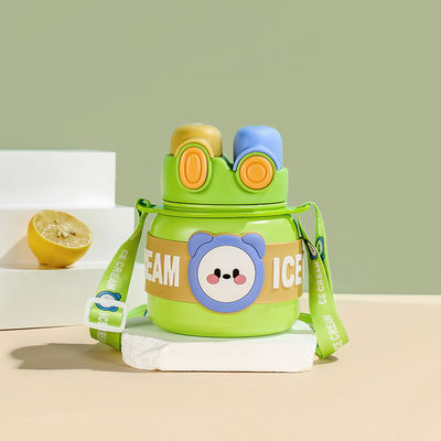 850 ml Kinderbeker Cartoon Dubbeldrinking Straw Roestvrij staal Vacuum Geïsoleerde Thermos Flask