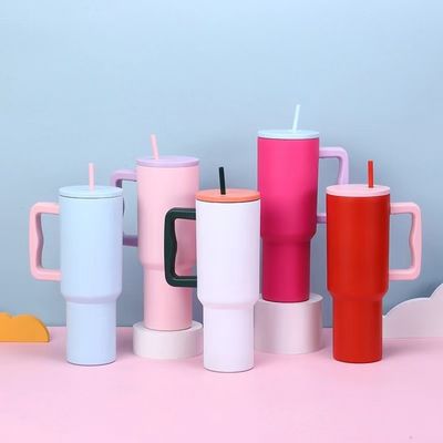 Herbruikbare roestvrijstalen tumblers 40oz tumbler met handvat en stro deksel kleur auto kopjes