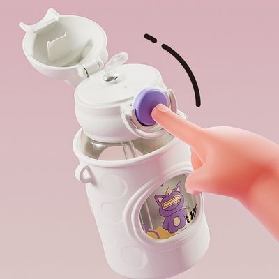 680 ml Cartoon Straw Silicone Leather Cover Vacuum Geïsoleerde Waterfles Voor Kinderen Kinderen