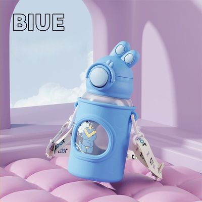 680 ml Cartoon Straw Silicone Leather Cover Vacuum Geïsoleerde Waterfles Voor Kinderen Kinderen