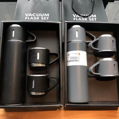 500 ml dubbele wand roestvrij staal draagbare luxe cadeaubon met twee kopjes koffie