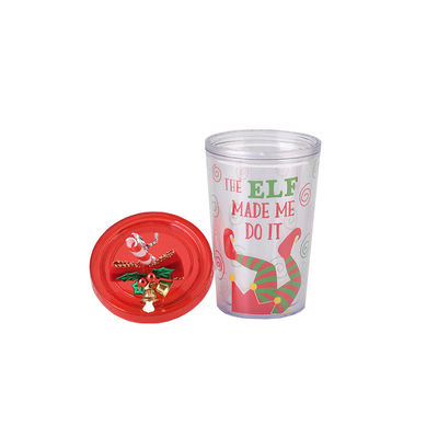 Dubbele laag BAP GRATIS Plastic Kerst Design Straw Drinkwaterbeker met Bell 115g