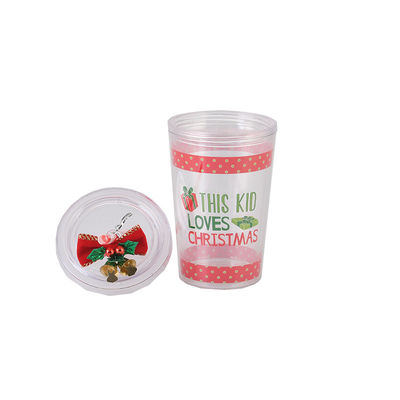 Dubbele laag BAP GRATIS Plastic Kerst Design Straw Drinkwaterbeker met Bell 115g