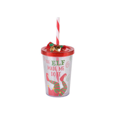 Dubbele laag plastic stro-drinkbeker met een schattige stijl en een capaciteit van 10 oz.