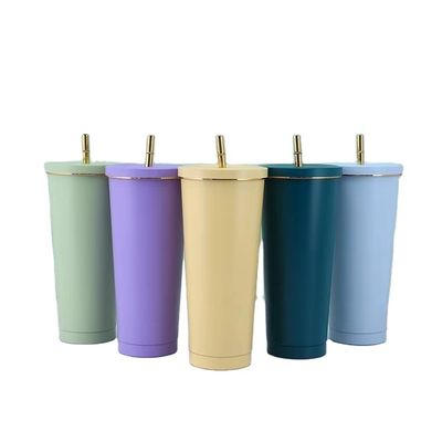 Custom Kleur 500 ml 750 ml Dubbelwand roestvrij staal vacuümbeker met stro geïsoleerde koffie tumbler