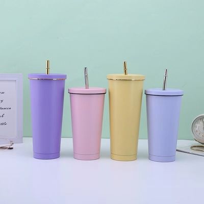 Custom Kleur 500 ml 750 ml Dubbelwand roestvrij staal vacuümbeker met stro geïsoleerde koffie tumbler