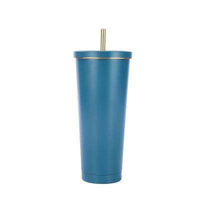 Custom Kleur 500 ml 750 ml Dubbelwand roestvrij staal vacuümbeker met stro geïsoleerde koffie tumbler