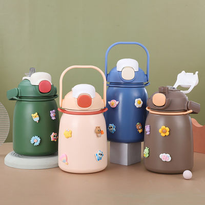 Cartoon Design 800 ml roestvrij staal koffie reis vacuüm fles beker met riem en stro