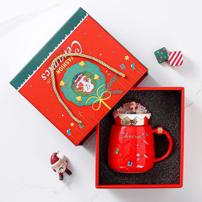 Kerstman mugs cadeautjes set kerst keramische mugs cadeautjes doos met sneeuwbal deksel