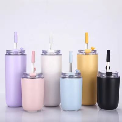 Kinderen BPA-vrije tumbler met stro Dubbelwand roestvrij staal vacuümbeker 280ml/500ml