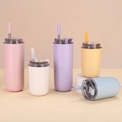 Mugs 10oz/16oz Double Wall schattig klein voor school met stro deksel cup roestvrij staal kinderen tumbler
