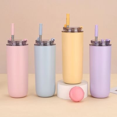 Mugs 10oz/16oz Double Wall schattig klein voor school met stro deksel cup roestvrij staal kinderen tumbler