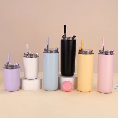 Mugs 10oz/16oz Double Wall schattig klein voor school met stro deksel cup roestvrij staal kinderen tumbler