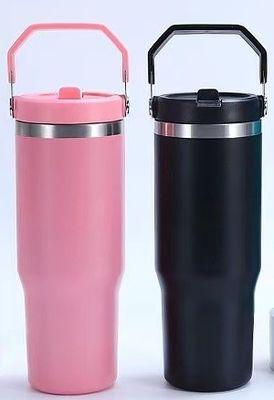 Vacuüm geïsoleerde 30oz roestvrij staal sport waterfles met flip stro en handvat