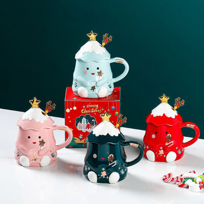 Keramische kerstcadeau mok met deksel en lepel 400 ml 500 ml voor kantoor Afternoon Tea Cup