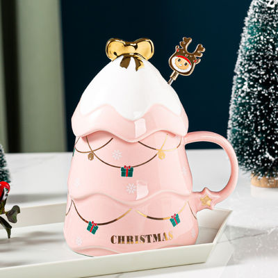Keramische kerstcadeau mok met deksel en lepel 400 ml 500 ml voor kantoor Afternoon Tea Cup