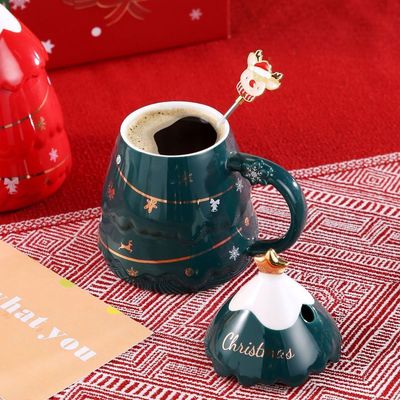 Keramische kerstcadeau mok met deksel en lepel 400 ml 500 ml voor kantoor Afternoon Tea Cup