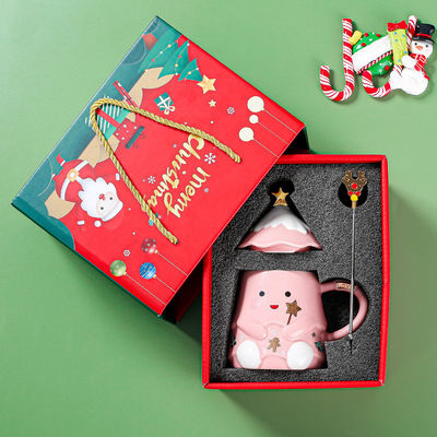 Keramische kerstcadeau mok met deksel en lepel 400 ml 500 ml voor kantoor Afternoon Tea Cup