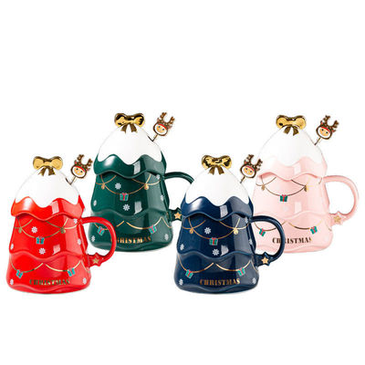 Luxe keramische kerstboom tumbler mok met deksel 400 ml populaire verkoop cadeau doos set
