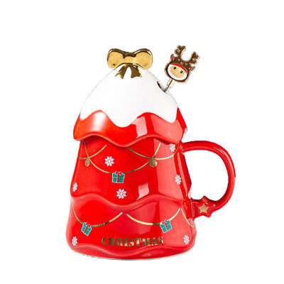 Luxe keramische kerstboom tumbler mok met deksel 400 ml populaire verkoop cadeau doos set