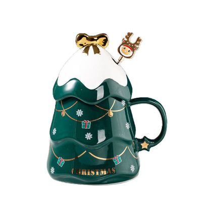 Luxe keramische kerstboom tumbler mok met deksel 400 ml populaire verkoop cadeau doos set
