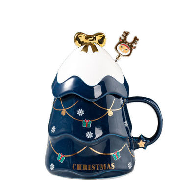 Luxe keramische kerstboom tumbler mok met deksel 400 ml populaire verkoop cadeau doos set