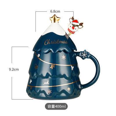 Luxe keramische kerstboom tumbler mok met deksel 400 ml populaire verkoop cadeau doos set