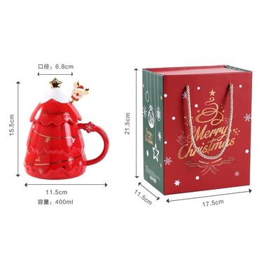 Luxe keramische kerstboom tumbler mok met deksel 400 ml populaire verkoop cadeau doos set