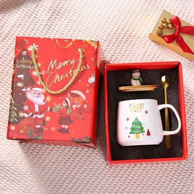Kerstcadeau herbruikbare 400 ml porseleinen kopje met lepel en kerstman decoratie