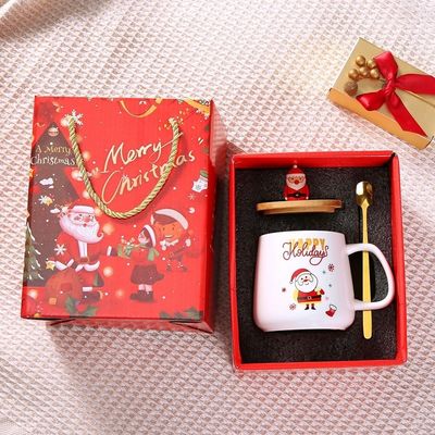 Kerstcadeau herbruikbare 400 ml porseleinen kopje met lepel en kerstman decoratie