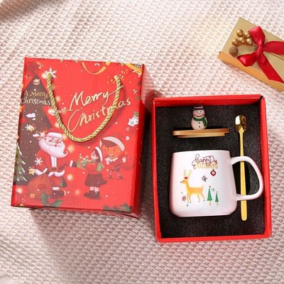 Kerstcadeau herbruikbare 400 ml porseleinen kopje met lepel en kerstman decoratie