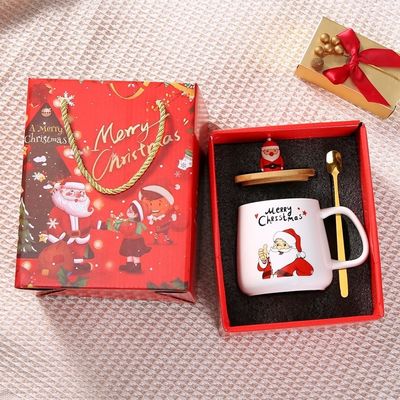 Kerstcadeau herbruikbare 400 ml porseleinen kopje met lepel en kerstman decoratie
