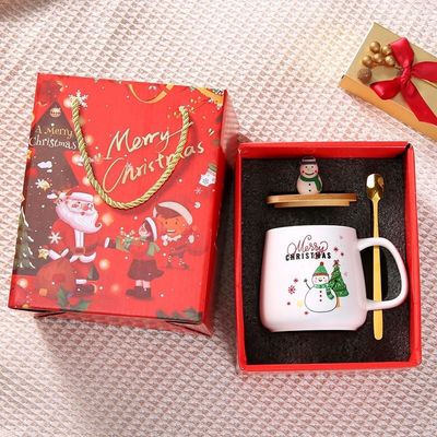 Kerstcadeau herbruikbare 400 ml porseleinen kopje met lepel en kerstman decoratie