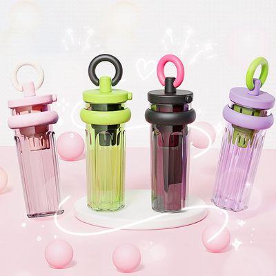 700 ml grote capaciteit Custom logo transparante plastic fles met stro voor reizen
